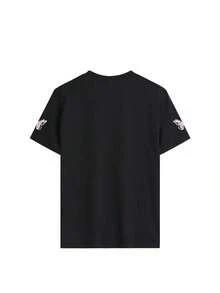 Men's Oversized Minimalist Line Print Short Sleeve White Cotton T-Shirt - Casual Polo Collar Summer Tee With Retro Graphic, Machine Washable Shirt For Beach, Travel, Vacation & Casual Attire - 黑色 - 查看 2