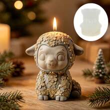 European Style Retro Embossed Flower Lamb Scented Candle Silicone Mold Home Cute Style Lamb Scented Candle Handmade Mold Exquisite Pattern Sitting Lamb Shaped Candle DIY Plaster Mold Reusable Easy To Clean And Easy To Demould Can Be Given As A Holiday Gift To Family, Friends And Best Friends - A-White - View 4