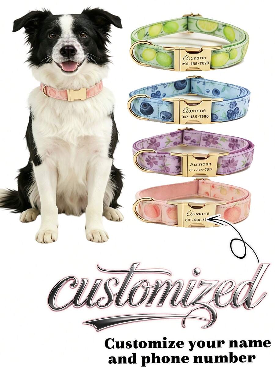 Collare personalizzato per cani, può stampare nome e numero di telefono - Collare per animali domestici con motivo floreale/a frutti carino, collare identificativo personalizzato per animali domestici - Collare per cani personalizzato (nome e numero di telefono personalizzabili) - Collare per animali domestici con motivo carino adatto per cani piccoli/grandi, collare identificativo - Multicolore - Visualizzare 1