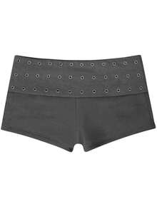 Women Studded Foldover Micro Shorts With Metal Eyelet Low Rise Slim Fit Mini Shorts Y2k Goth Rave Going Out Bottoms Short Hot Pants Party Country Music Concert Casual Rivet Waist Boyshorts Streetwear - 灰色 - 查看 5