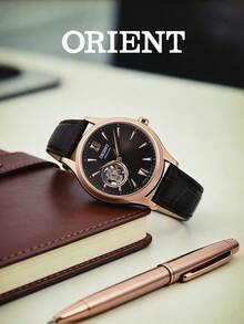 Orient 女士自动机械腕表，玫瑰金表壳，黑色表盘，罗马数字时标，棕色皮表带。神秘优雅的送礼佳品，完美适用于正式场合、晚宴和高档餐厅。 - 棕帶黑盤 - 查看 4