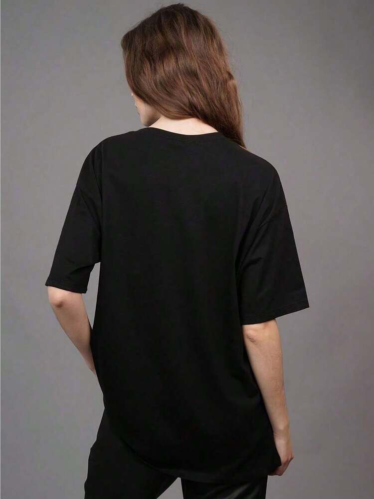 Patriotic US Mushroom For Women - Casual Crew Neck Short Sleeve T-Shirt For 4th Of July, For Women And Men (Washable) Minimalist Style Sweatshirt For 4th Of July - 黑色 - 查看 2