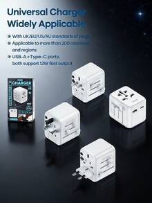 REMAX All-In-One Travel Charger, Compatible With Laptops And Phones, Interchangeable UK/EU/US/AU Plugs, Type-C + USB-A Dual Port 12W Fast Charging, Compact And Portable - White - View 7