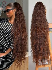 36 Inch Long Lightweight Fully Natural Curly Drawstring Ponytail Black Color Soft Multi-Layer Clip-In Synthetic Hair Ponytail Extension For Women - Gradient Orange - View 11