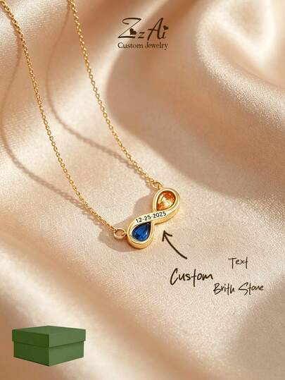 Dây chuyền đá quý theo tháng sinh cá nhân hóa, Dây chuyền kim cương 14K, Dây chuyền 2 viên đá quý theo tháng sinh, Dây chuyền cưới, Quà tặng cho bà, Quà tặng Ngày của Mẹ cho người phụ nữ