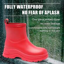 Women's Waterproof Ankle Rain Boots, Short Rubber Chelsea Rain Boots For Women, Garden Shoes Suitable For Muddy Valleys, Barns, Gardening, Yard, Farm Work - Red - View 4