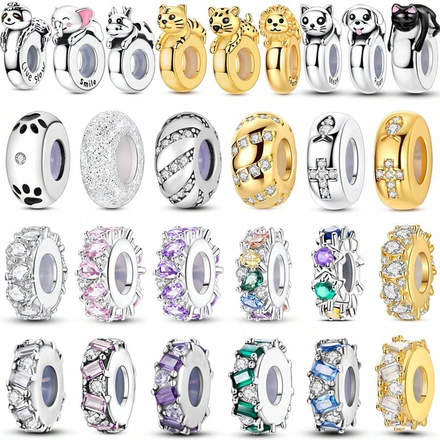 1 Pc Sliver Plated Lovely Cat Dog Tiger Lion Versatile Spacer Bead Charm Fit Bracelet For Diy Jewelry Making, Ideal Choice For Women Jewelry Gift - Gold Or Silver - View 1