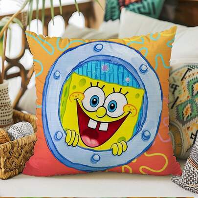 SpongeBob SquarePants 1pc Cartoon Pillowcase | Retro Style Pillowcase | Wedding Party & Home Decor Design | Creative Gift Pillowcase, Throw Pillow Cover, Sofa Decor Cushion, Interior Home Decor, Cushion Cover, 100% Polyester, With Zipper Closure, Exquisite Home Decor.