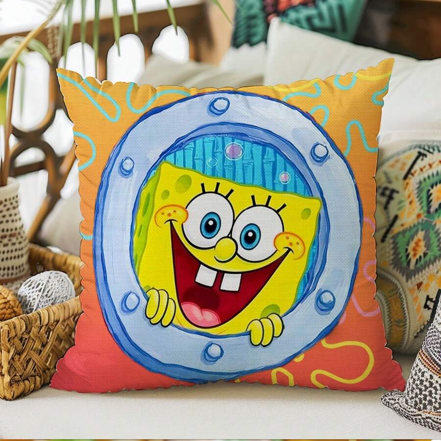 SpongeBob SquarePants 1pc Cartoon Style Pillowcase | Retro Style Pillowcase | Wedding Party And Home Decor Design | Creative Gift Pillowcase, Throw Pillow Cover, Sofa Decorative Cushion, Home Decor, Cushion Cover, 100% Polyester, Zipper Closure, Exquisite Home Decor - Multicolor - View 1