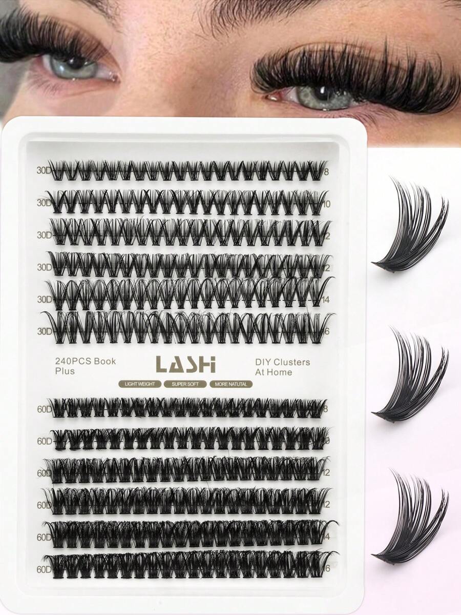 240 Pcs 12 Rows Of Clustered False Eyelashes, European And American Fluffy And Thick, 30D And 60D Mixed Pack, - View 1