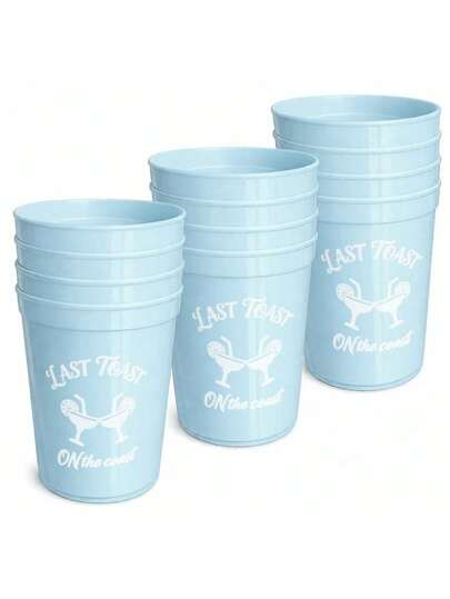 12pcs 16 Oz Last Toast On The Coast Bachelorette Party Cups, Reusable Plastic Stadium Cups For Coastal Bridal Shower, Beach Wedding, Summer Pool Party, Girls Night Out, Backyard BBQ, Birthday, Cocktail Party