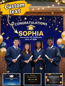 Pancarta de fondo personalizada para graduación, decoración de fiesta personalizada 2026, fondo personalizado para cabina de fotos, decoraciones de graduación 2026, texto personalizable para celebración de clase, para ceremonia, fiesta, fotografía, decoración del hogar, regalo de graduación único para familia y amigos - Estilo A - Ver 1