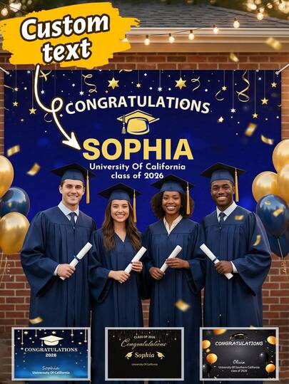 Custom Graduation Backdrop Banner, Personalized Party Decor 2026, Customized Name Photo Booth Background, Graduation Decorations 2026, Customizable Text Class Celebration Decoration, For Ceremony Party Photography Home Decor, Unique Graduation Gift Keepsake For Family Friends