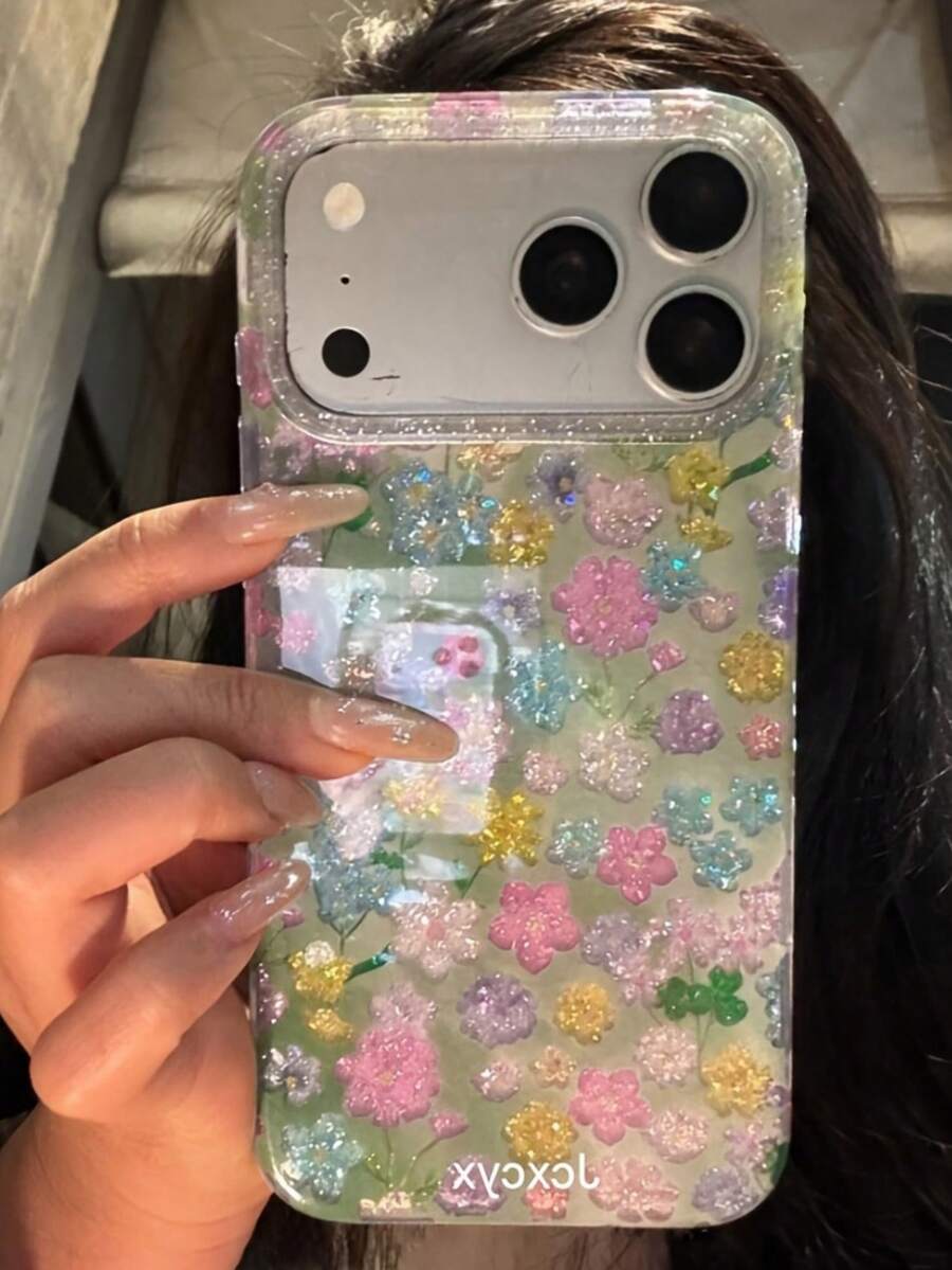 Shiny Dopamine Colorful Floral Transparent Phone Case For IPhone 17 Pro Max, 17 Pro, 16 Pro Max, 17 Air, 14 Pro, 13, 12 Pro, 15 Plus, 11, 13, Glitter Soft Clear Back Cover