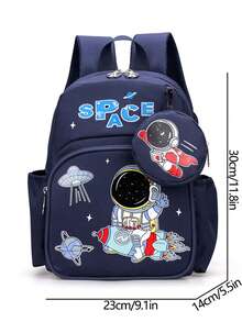 Fashionable Minimalist Astronaut Student Crossbody Bag, Lightweight Comfortable Cute Campus Backpack - Dark Blue - View 5
