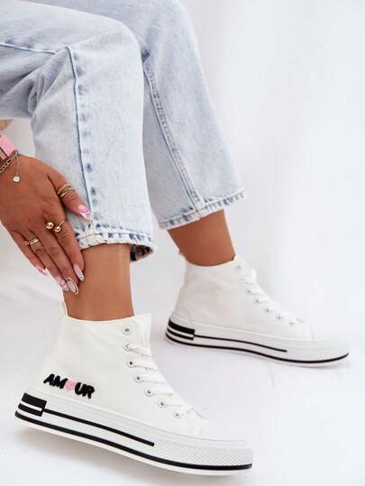 Zapatillas de plataforma de caña alta para mujer Liline con bordado AMOUR en estilo urbano casual negro, blanco y azul