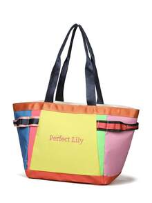 New Women's Tote Bag, Dopamine Color Block Tote Bag, Nylon Material, Vibrant Rainbow Color Block Design, Versatile Open Top Design, Wide Strap For Comfortable Carrying, Suitable For Commuting, Shopping, Travel - Yellow - View 6