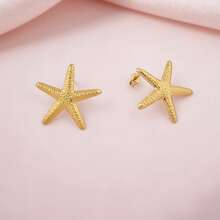 Stainless Steel Earrings For Women, Fashion Design Stainless Steel Jewelry Set For Women's Daily Wear, Party, Holiday, Beach Accessories, Versatile Casual Daily Wear Vintage INS Style Earrings, Also Suitable As Surprise Gifts For Valentine's Day, Birthday, Mother's Day, Thanksgiving Or Vacation, Elegant Golden Earrings - Ocean Star - View 11