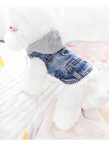 1件新款带帽牵引扣背心，适合小型犬（如贵宾犬、比熊犬、泰迪犬）的春秋季服装 - 藍色 - 查看 9