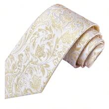 Bộ cà vạt nam màu be sâm panh họa tiết Paisley Eiffel - Bao gồm khăn cài túi áo, khuy măng sét và kẹp cà vạt vàng, thích hợp cho các dịp trang trọng. - Rượu sâm banh - Xem 4