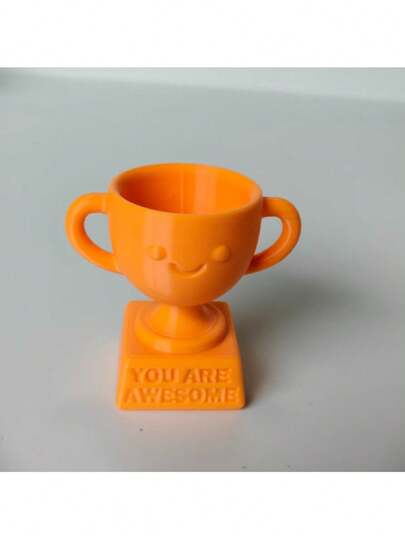 1pc Mini Cute Smiling Face Trophy - "You're Awesome" Novelty Gift - 3D Printed Collectible Figurine, Suitable For Desk, Office And Positive Encouragement