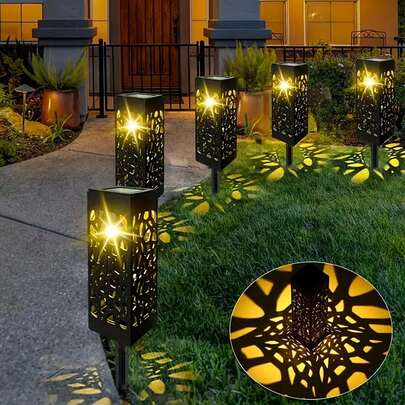 1pc Solar Powered Path Light With Hollow Pattern Light Projection, Rechargeable Battery Powered Outdoor Emergency Lamp, Solar Panel, Lighting For Yard Decoration, Suitable For Eid, Christmas, Halloween, Back To School, Mother's Day, Valentine's Day, Music Festival Parties, Applicable For Street, Yard, Garden, Path, Estate, Swimming Pool, Camping Lighting