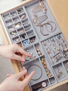1pc/4pcs/6pcs Drawer Style Jewelry Organizer Box, Velvet Jewelry Display Tray, Elegant Jewelry Stand, Portable Ring Earring Necklace Storage Tray - Shape - View 5