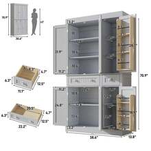 71" Tall Kitchen Cabinet Pantry Storage,Modern Kitchen Hutch Cabinet With Doors And Adjustable Shelves,Large Freestanding Food Pantry With 2 Drawer For Dining Room, Living Room, Hallway - Xám - Xem 3