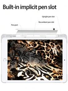 1pc Lovely Leopard/Snake/Zebra Print Pattern Silicone Shockproof Protective Case With Pen Slot, Compatible With IPad 7th, 8th, 10th Generation (10.2 Inch), Support Sleep/Wake Function, Compatible With Huawei, - Multicolor - View 5