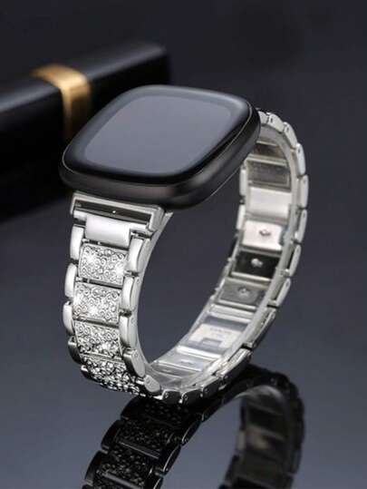 1pc Women's Silver Metal Rhinestone Watch Band, Suitable For Apple Watch Ultra Series 38/40/41/42/44/45/46/49mm, Adjustable Bracelet Style Strap, Fashionable Sparkling Smart Watch Replacement Accessory, Suitable For Party, Daily Wear, Gift