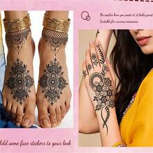 Nuevos tatuajes temporales de encaje negro de henna, tatuajes falsos impermeables, pegatinas de flores - Multicolor - Ver 11