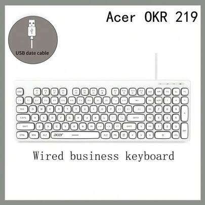 Acer OKR219 有線静音キーボード：オフィスでの使用に適しており、静音動作で、ノートパソコン、スマートフォン、タブレットに対応しています。