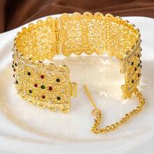 1 chiếc vòng tay kiểu Trung Đông, thiết kế rỗng hình hoa, đính đá lấp lánh, vòng tay hở cổ điển sang trọng, phụ kiện cô dâu dự tiệc. - Vàng - Xem 4