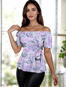 ZTSO Fashionable Off-Shoulder Blouse With Belt - 軍綠色 - 查看 12