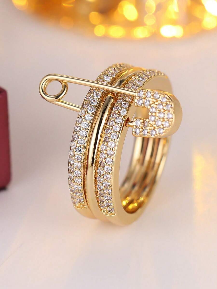 1pc Women's Three-Layer Stacked Design Cubic Zirconia Inlaid Ring, Elegant & Exquisite, Suitable For Gifts/Parties/Personal Wear - Ring - View 1