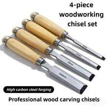 4pcs Wood Chisel Set, Cast Iron Woodworking Tools With Beechwood Handles, 6/12/18/24mm, Suitable For Wood Carving, Cutting, DIY Professional Carpenter Tools - 6/12/18/24mm - View 3
