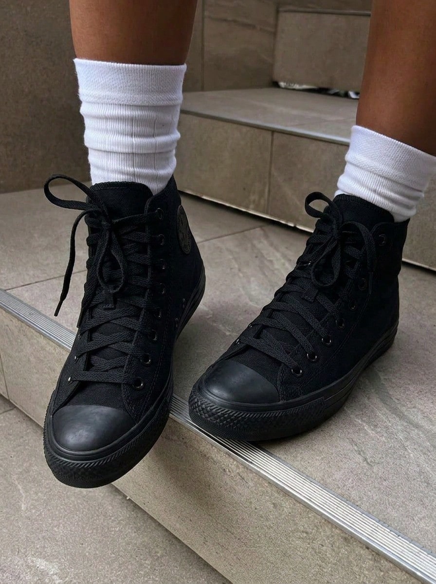 Chuck Taylor All Star 帆布高帮运动鞋轻便耐用帆布透气内侧孔眼经典脚踝贴片 M3310C - 黑色 - 查看 1