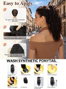 Ponytail Extension,18inch Curly Pony Tail Clip In Claw Hair Extensions Fluffy Natural Looking Synthetic Hairpiece For Music Festival Party And Daily - Multicolor - View 9
