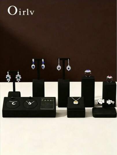  Soporte de exhibición de joyas negro Oirlv, adecuado para exhibir anillos, aretes, collares, ideal para mostrador de tienda, apropiado para tienda de joyas para exhibir anillos, aretes, collares