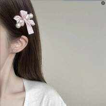 Hair Clips - Pink Bow Pearl Claw Clip - View 2