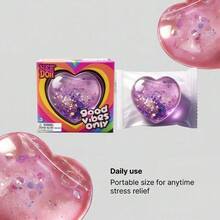 Nee Doh Good Vibes Only Heart Shaped Squishy Fidget Toy, Glitter Confetti Filled Soft Squeeze Stress Relief Sensory Toy, Ideal Easter Basket Stuffer & Birthday Gift For Kids Ages 3+ - Blue - 查看 2