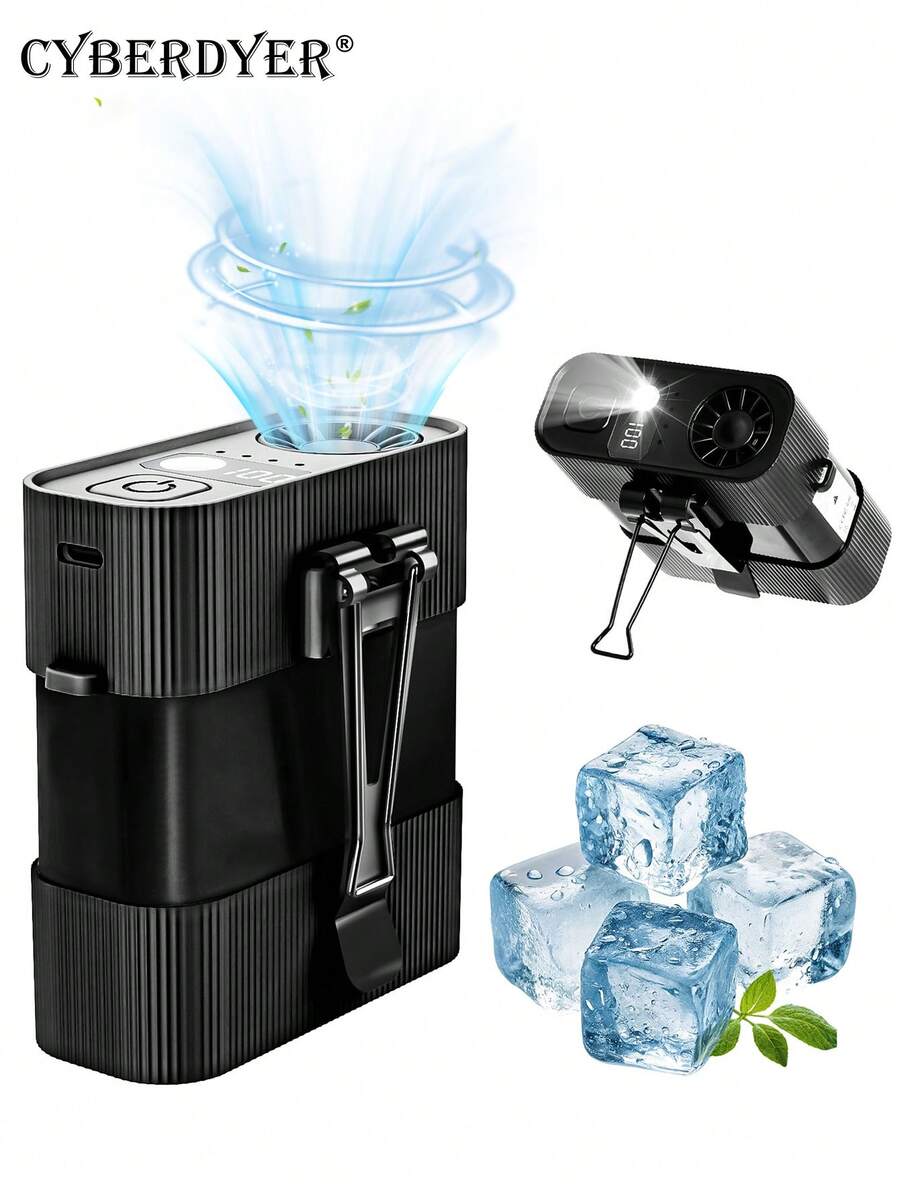 CyberDyer Kipas Pinggang Portabel dengan Lampu LED, Motor Tanpa Sikat 13000-60000 RPM, Dapat Diisi Ulang, 4 Kecepatan, Operasi Senyap, Penjepit untuk Pendinginan Pribadi untuk Berkemah/Konstruksi/Aktivitas Luar Ruangan/Perjalanan