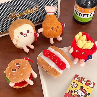 Bộ 1 móc khóa nhồi bông hình đồ ăn nhanh dễ thương Kawaii gồm hamburger, khoai tây chiên, gà rán, xúc xích, bánh mì nướng, phụ kiện túi xách, đồ chơi nhồi bông mềm mại, mặt dây chuyền cho ba lô, ví, phụ kiện thời trang phong cách , móc khóa hình đồ ăn dễ thương dành cho bé gái, thiếu niên, học sinh, bạn bè, quà tặng sinh nhật, trang trí sáng tạo.
