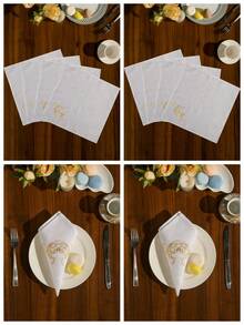1pc 100% Polyester Napkin, Soft Fabric, Delicate Embroidery, Square Tablecloth, Wedding Party Decor, Multiple Colors Available - Gold - View 8
