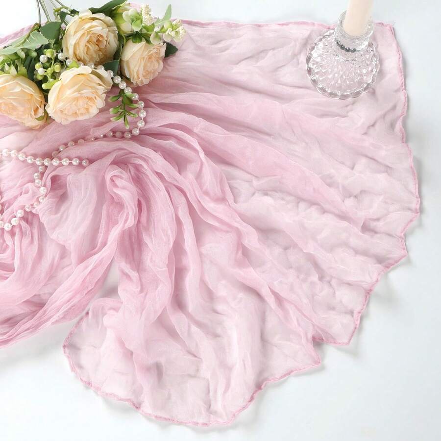 1pc 10ft Cheesecloth Table Runner, 35x118 Inch Boho Sheer Gauze Cheese Cloth Fabric For Party Decor, Baby Shower, Wedding, Holiday - Pink - View 1