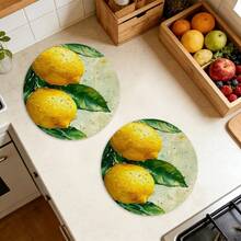 A Circular Featuring Fresh Lemon, Green Leaves, And Water Droplets, Suitable For Use In Spring, Summer, Autumn, And Winter. It Adopts A Multi-Color Pattern Design And Is Woven From 100% Polyester Fiber - Multicolor - View 6