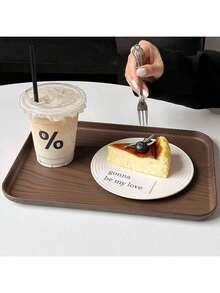 1 khay kiểu Ins giả vân gỗ, khay phục vụ hình chữ nhật, khay tráng miệng kiểu quán cà phê, đĩa đựng đồ, đĩa bánh và đồ ăn nhẹ. - Màu Tím - Xem 3