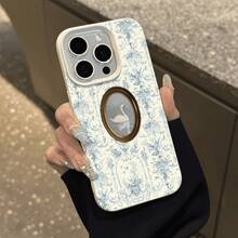 Phone Case: 1 X New Fashionable Light Blue Floral Pattern With Vintage Photo Frame Swan Artistic Light Luxury Style Lychee Texture Drop-Resistant TPU Phone Case For  17/17 Air/17 Pro/17 Pro Max,  16/16 Plus/16 Pro/16 Pro Max,  15,Stay On  With A Variety Of Styles To Make Your Phone The Center Of Attention - Color1 - View 6