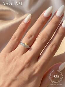 1克拉精美圆形无色莫桑石钻石订婚戒指，优雅结婚珠宝，女士结婚戒指，新娘珠宝，承诺戒指 - 銀色 - 查看 5