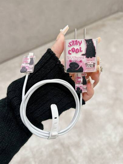 可爱猫咪图案充电线保护套，兼容 17/16/15/14/13/12/11 Pro Max，兼容苹果 20W/18W 充电器，防弯折、耐磨损，男女朋友礼物